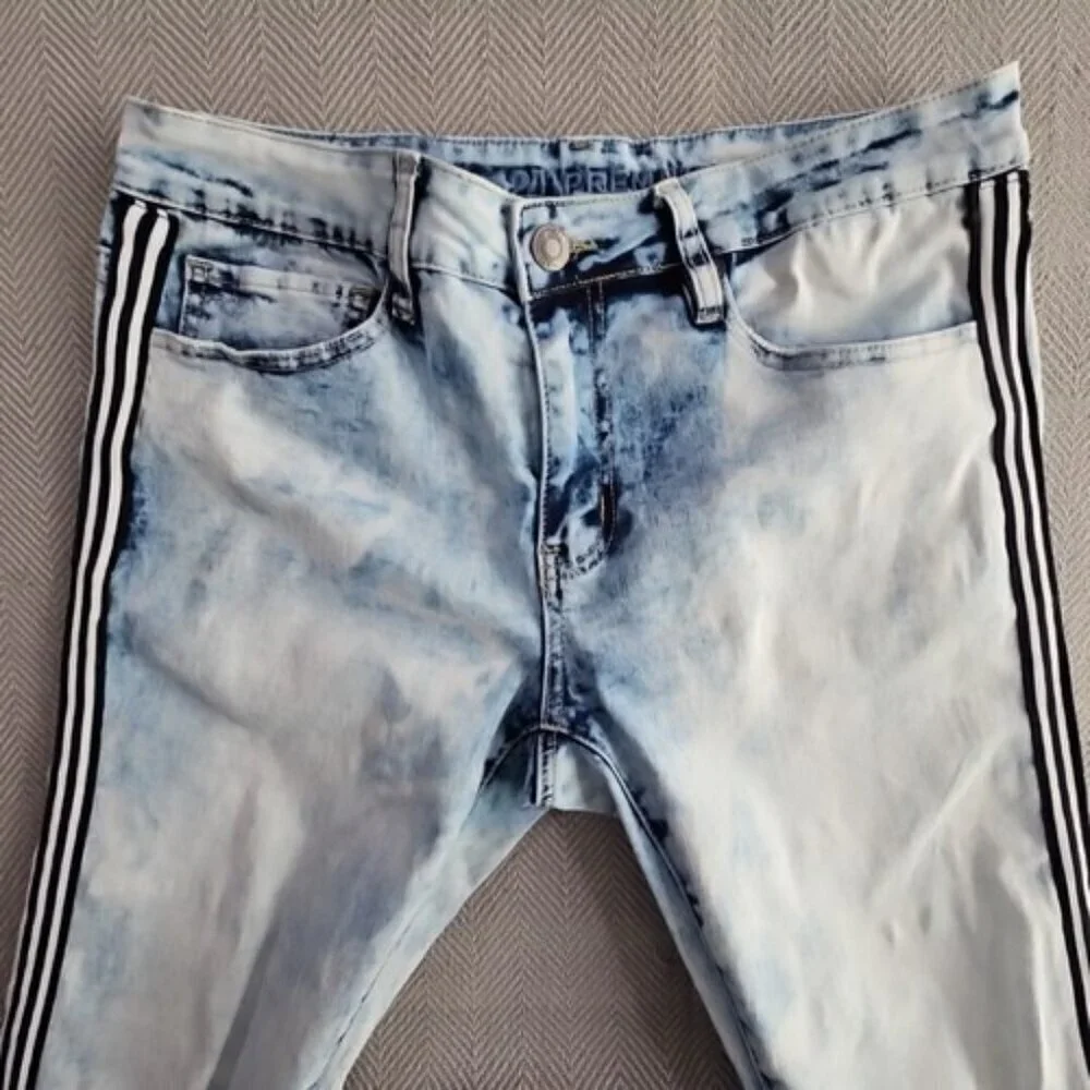 Rue21 Premium Jeans Men's‎ 32x32 Skinny Supreme Flex Distressed Racing Stripe
